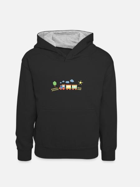 Train With Wagons - Kids’ Contrast Hoodie - black/heather grey