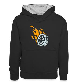 Motorsport ist unsere Leidenschaft. - Kinder Kontrast-Hoodie - Schwarz/Grau meliert - Vorne