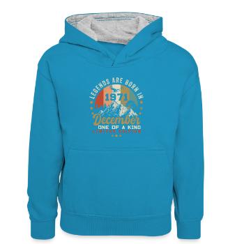 Les Légendes ont été publiées en décembre 1971 - Retro 1971 - Sweat à capuche contrasté Enfant - bleu paon/gris chiné - Devant