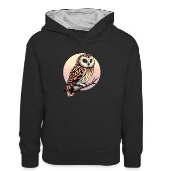 Hibou des marais, hibou, oiseau, oiseau de proie - Sweat à capuche contrasté Enfant - noir/gris chiné - Devant