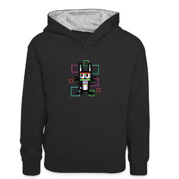 Regenbogen-Hase - Kinder Kontrast-Hoodie - Schwarz/Grau meliert - Vorne