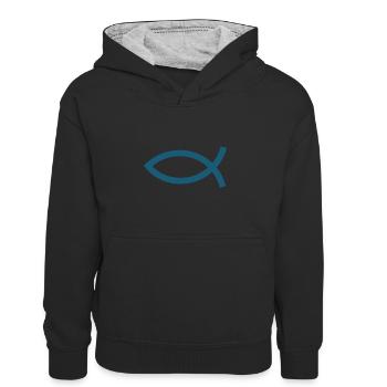 Jésus poisson Ichthys poisson poisson poisson - Sweat à capuche contrasté Enfant - noir/gris chiné - Devant