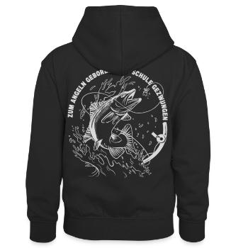 Zum Angeln Geboren Zur Schule Gezwungen Schüler - Kinder Kontrast-Hoodie - Schwarz/Grau meliert - Hinten
