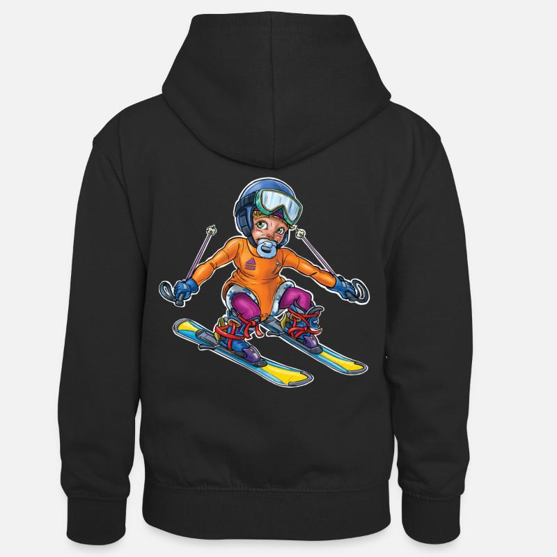Petit bébé skieur 2 - Sweat à capuche contrasté Enfant - noir/gris chiné