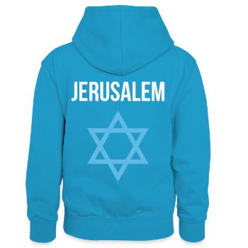 Jérusalem Israël Etoile de David - Sweat à capuche contrasté Enfant - bleu paon/gris chiné - Dos