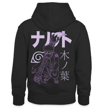 Naruto Shippuden Naruto Mit Schriftzeichen - Kinder Kontrast-Hoodie - Schwarz/Grau meliert - Hinten