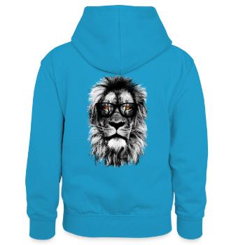 Hipster Lion - Kids’ Contrast Hoodie - peacock blue/heather grey - Back