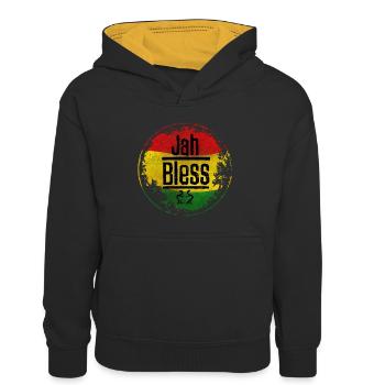 Jah Bless Symbol red-yellow-green - Kids’ Contrast Hoodie - black/gold - Front