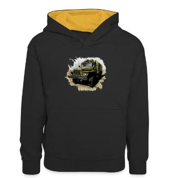 URAL 4320 mit Kofferaufbau - Kinder Kontrast-Hoodie - Schwarz/Gold - Vorne