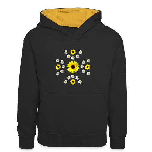 gelbe Sonnenblumen und Margeriten Blüte blumig - Kinder Kontrast-Hoodie