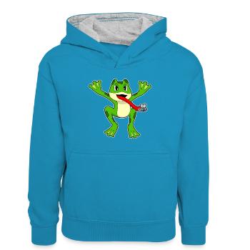 Mouche grenouille - Sweat à capuche contrasté Enfant - bleu paon/gris chiné - Devant