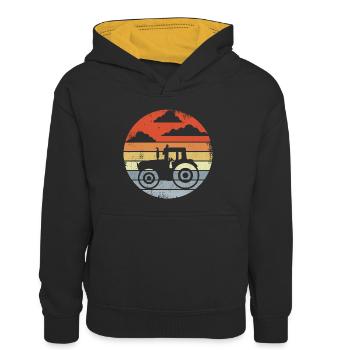 Vintage Trecker - Kinder Kontrast-Hoodie - Schwarz/Gold - Vorne
