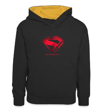 Supergirl Movie Emblem In Spray-Optik - Kinder Kontrast-Hoodie - Schwarz/Gold - Vorne