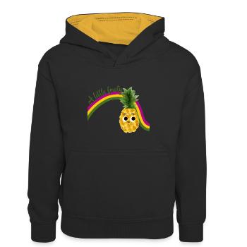 Ananas doux avec arc-en-ciel et texte Restez fruité - Sweat à capuche contrasté Enfant - noir/or - Devant