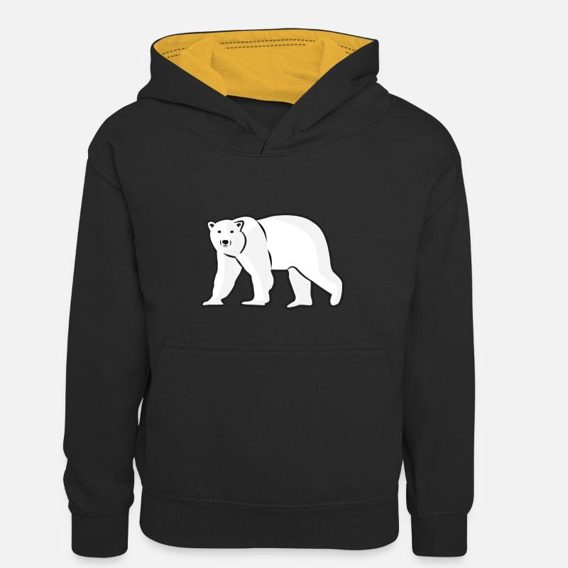ours blanc - Sweat à capuche contrasté Enfant - noir/or