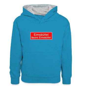 Eimsbüttel - Orts Bezirksschild Hamburg - Kinder Kontrast-Hoodie - Pfauenblau/Grau meliert - Vorne