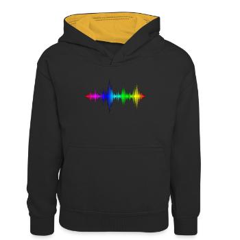 Music Equalizer Wellen bunt - Kinder Kontrast-Hoodie - Schwarz/Gold - Vorne