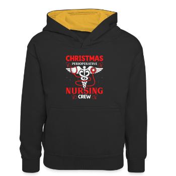 Christmas Nursing Crew Outfit - Kinder Kontrast-Hoodie - Schwarz/Gold - Vorne