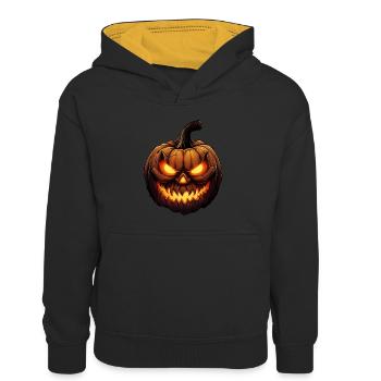 Halloween pumkin with glowing face - Kinder Kontrast-Hoodie - Schwarz/Gold - Vorne