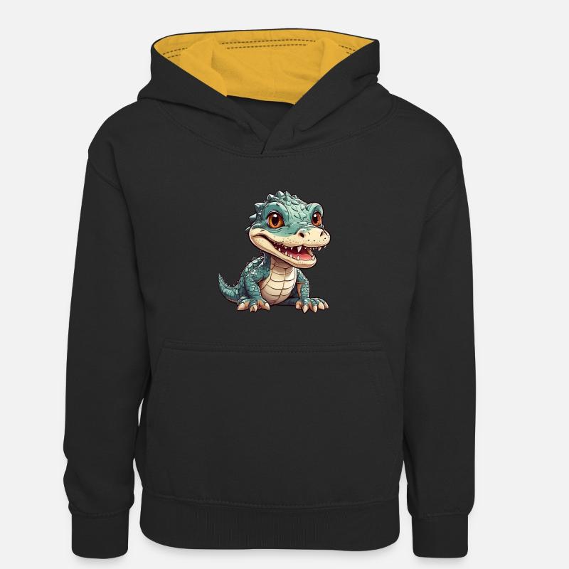 petit alligator mignon - Sweat à capuche contrasté Enfant - noir/or