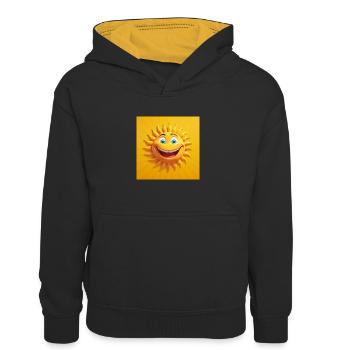 Lachende Sonne - Kinder Kontrast-Hoodie - Schwarz/Gold - Vorne