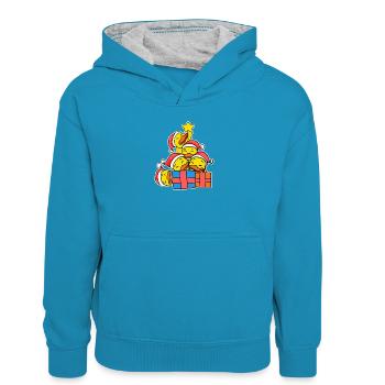 Arbre de Noël Canards canards de Noël - Sweat à capuche contrasté Enfant - bleu paon/gris chiné - Devant