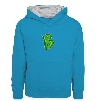 Buchstabe B - Anfangsbuchstabe B - Kinder Kontrast-Hoodie - Pfauenblau/Grau meliert - Vorne