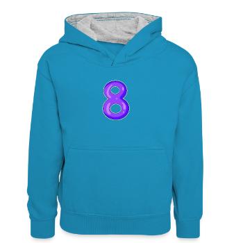 8 Acht - Kinder Kontrast-Hoodie - Pfauenblau/Grau meliert - Vorne