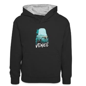 Venise et ses Gondoles: Illustration Élégante - Sweat à capuche contrasté Enfant - noir/gris chiné - Devant