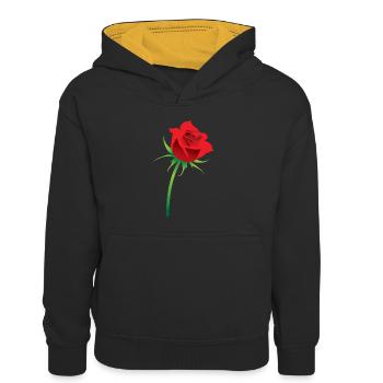 Rote Rose - Kinder Kontrast-Hoodie - Schwarz/Gold - Vorne