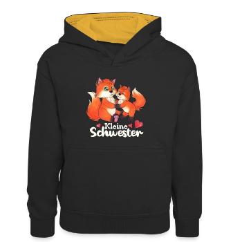Kleine Schwester Niedlicher Fuchs Geschwister Paar - Kinder Kontrast-Hoodie - Schwarz/Gold - Vorne