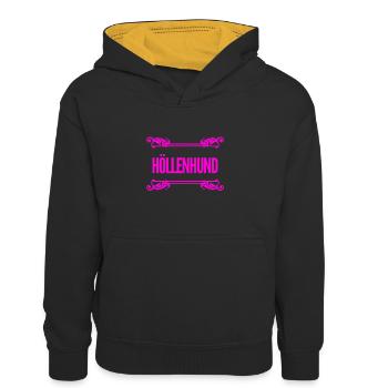 Höllenhund - Kinder Kontrast-Hoodie - Schwarz/Gold - Vorne