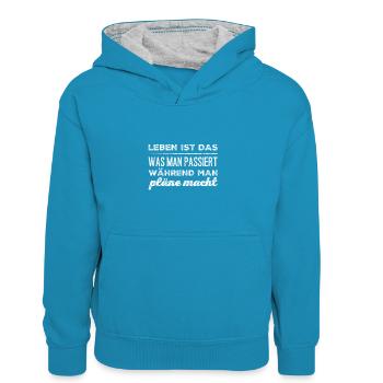 Lâche-le - Sweat à capuche contrasté Enfant - bleu paon/gris chiné - Devant