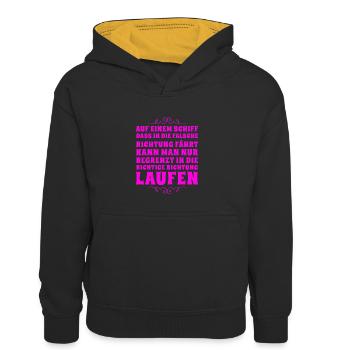 die Richtung muss stimmen - Kinder Kontrast-Hoodie - Schwarz/Gold - Vorne