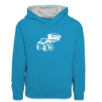Radlader / Wheel Loader / Lader - Kinder Kontrast-Hoodie - Pfauenblau/Grau meliert - Vorne