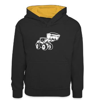 Radlader / Wheel Loader / Lader - Kinder Kontrast-Hoodie - Schwarz/Gold - Vorne