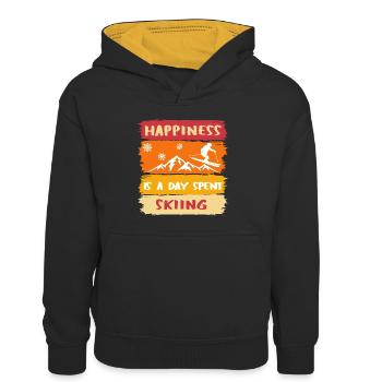 Le bonheur, c’est une journée passée Skier - Skier heureux - Sweat à capuche contrasté Enfant - noir/or - Devant