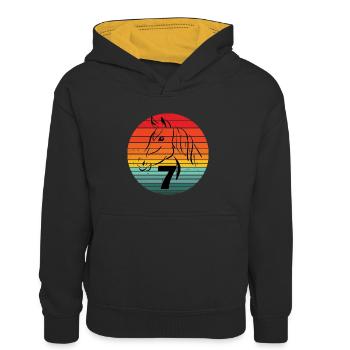 Pferde Geburtstag 7 Reiermädchen - Kinder Kontrast-Hoodie - Schwarz/Gold - Vorne