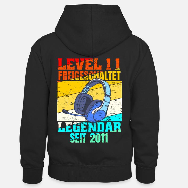 Level 11 freigeschaltet - Kinder Kontrast-Hoodie - Schwarz/Gold