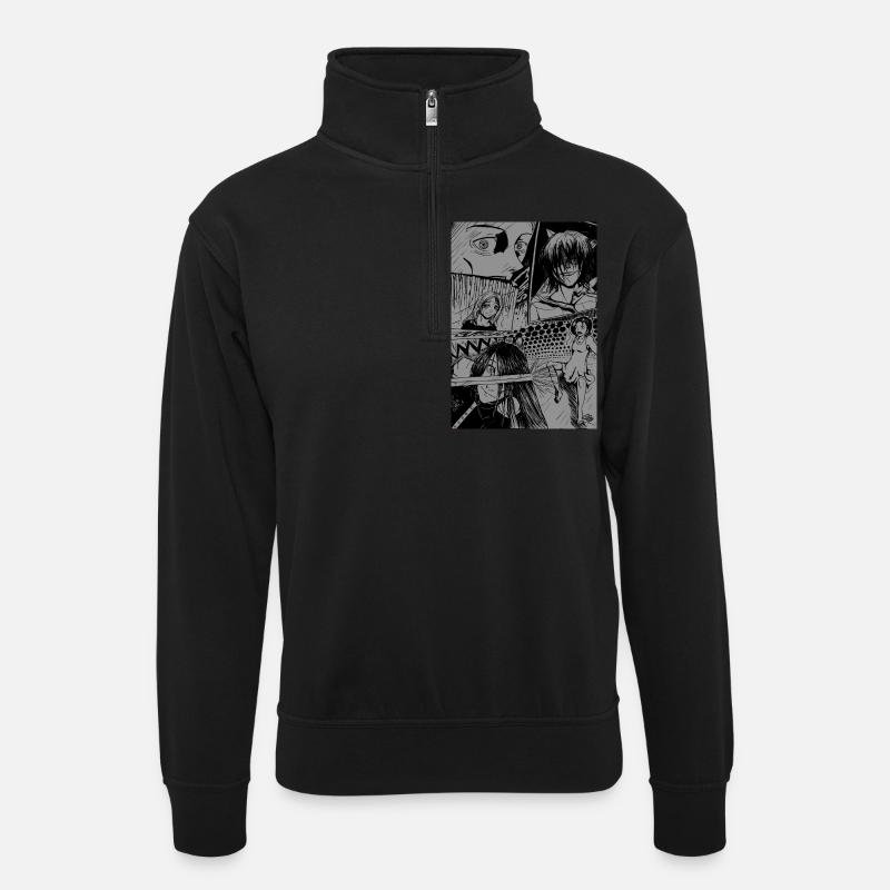 Manga - Unisex Pullover mit Zip-Kragen - Schwarz