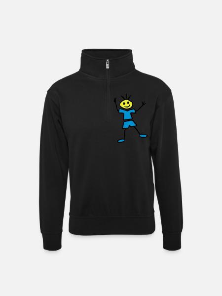 Stick figure - Unisex sweater with zip collar - black