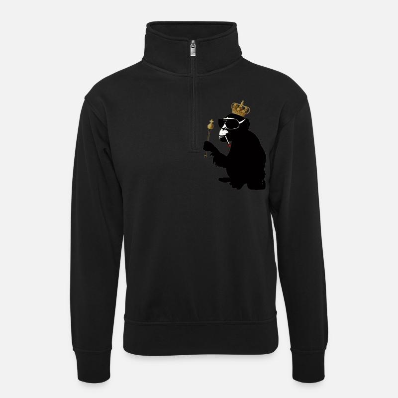 monkey hero - Unisex Pullover mit Zip-Kragen - Schwarz