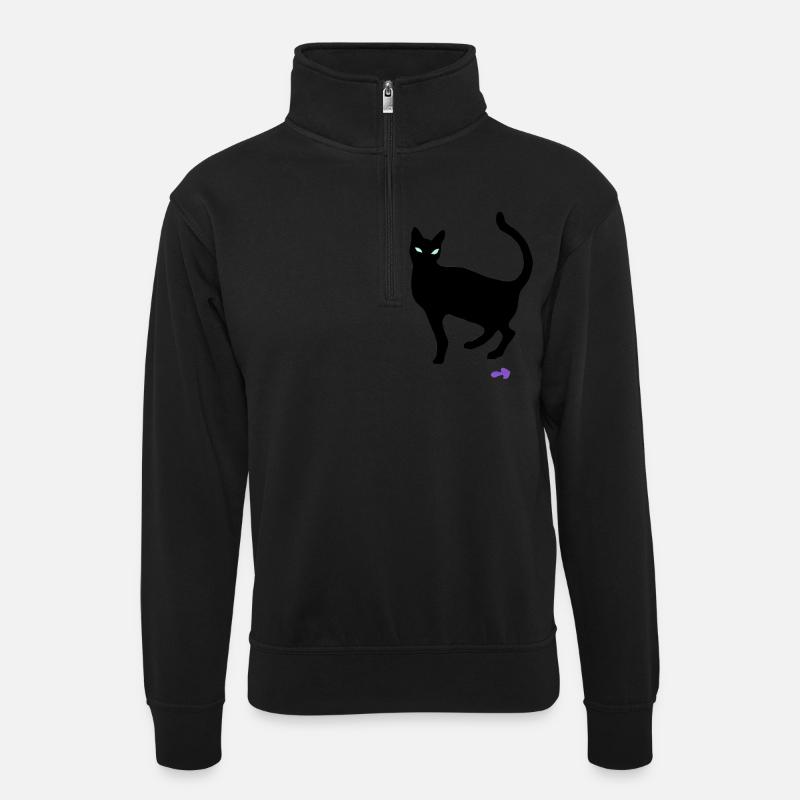 Katze - Unisex Pullover mit Zip-Kragen - Schwarz
