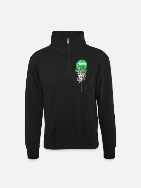 Nature in my mind - Unisex Pullover mit Zip-Kragen - Schwarz