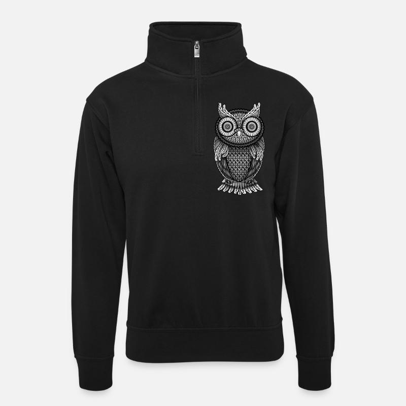 Owl Eagle Owl - Unisex sweater with zip collar - black