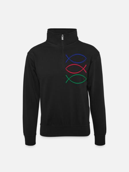 jesus_symbol_f3 - Unisex sweater with zip collar - black