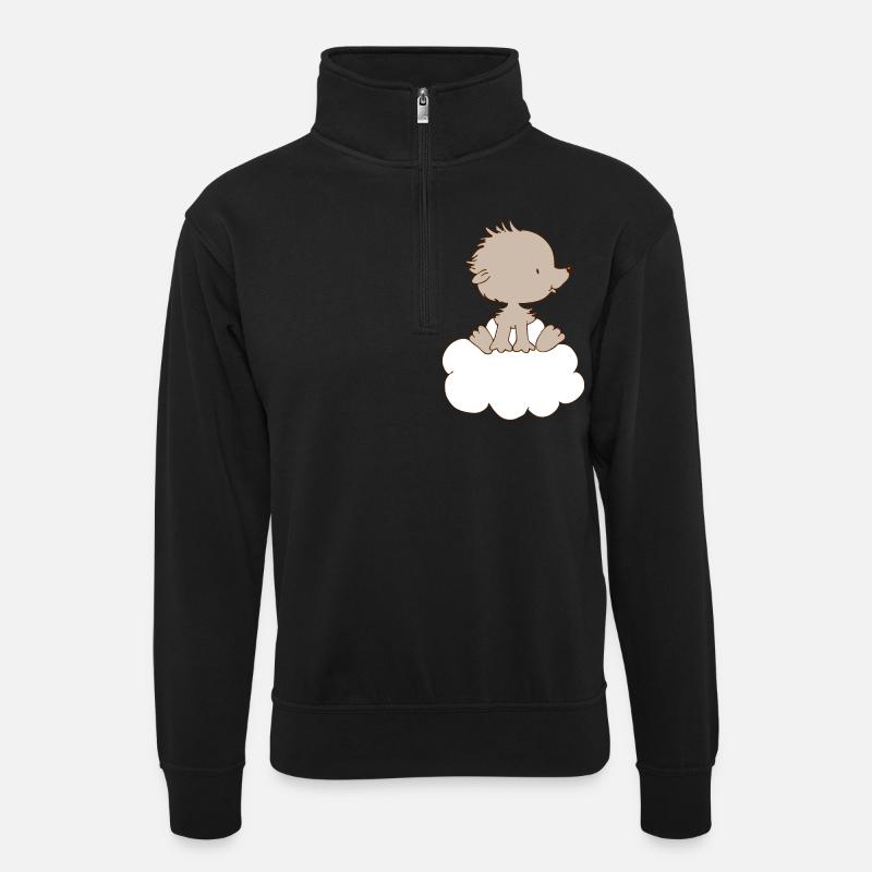 Baby-Igel auf Wolke - Unisex Pullover mit Zip-Kragen - Schwarz