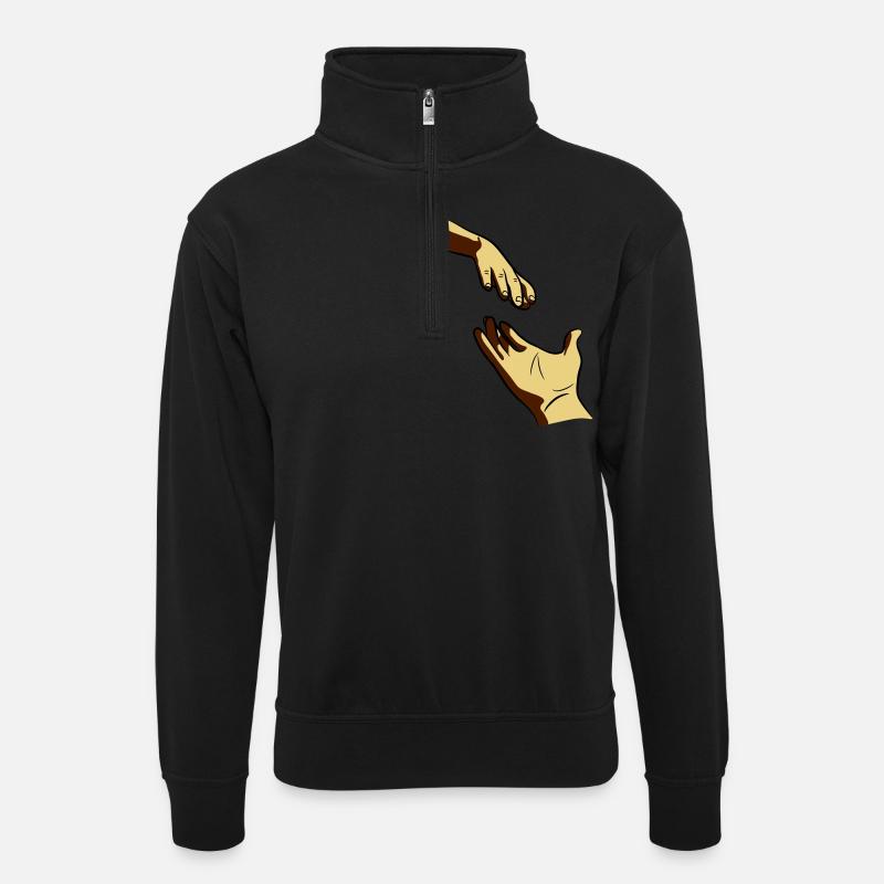 Hand reichen geben - Unisex Pullover mit Zip-Kragen - Schwarz