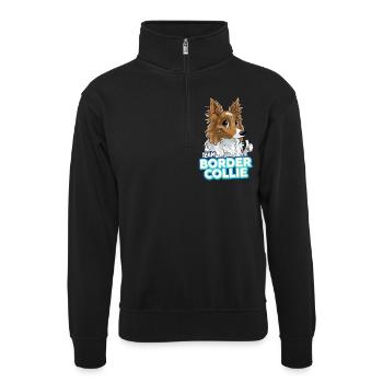 TEAM Border Collie Langhaar - Sand - Unisex Pullover mit Zip-Kragen - Schwarz - Vorne