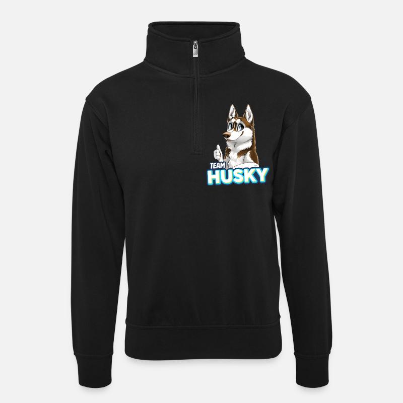 TEAM Husky - Rot - Unisex Pullover mit Zip-Kragen - Schwarz